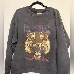 Anine Bing Charcoal Tiger Graphic Crewneck Sweater